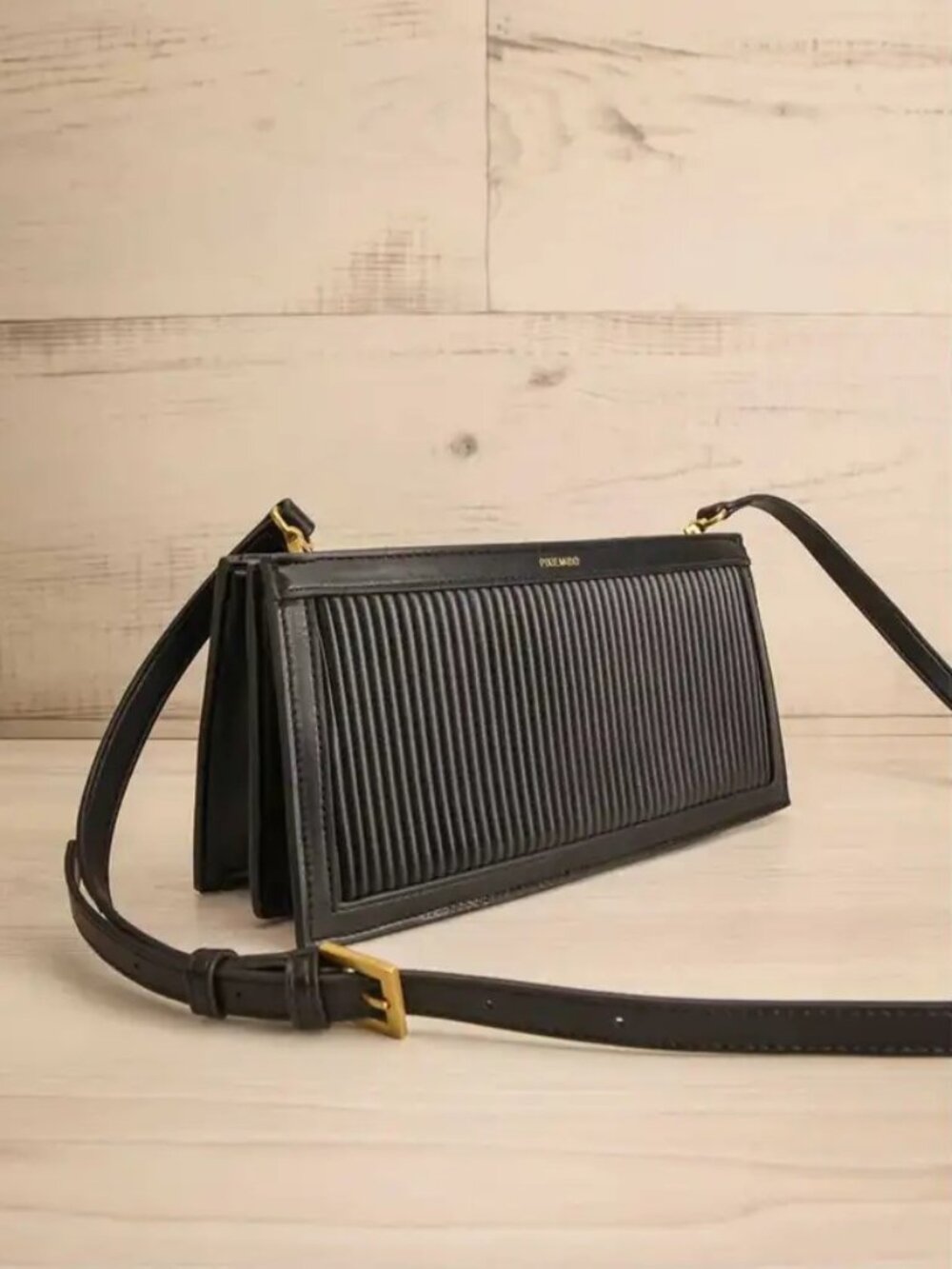 Stunning Black Pleated Vegan Leather Clutch